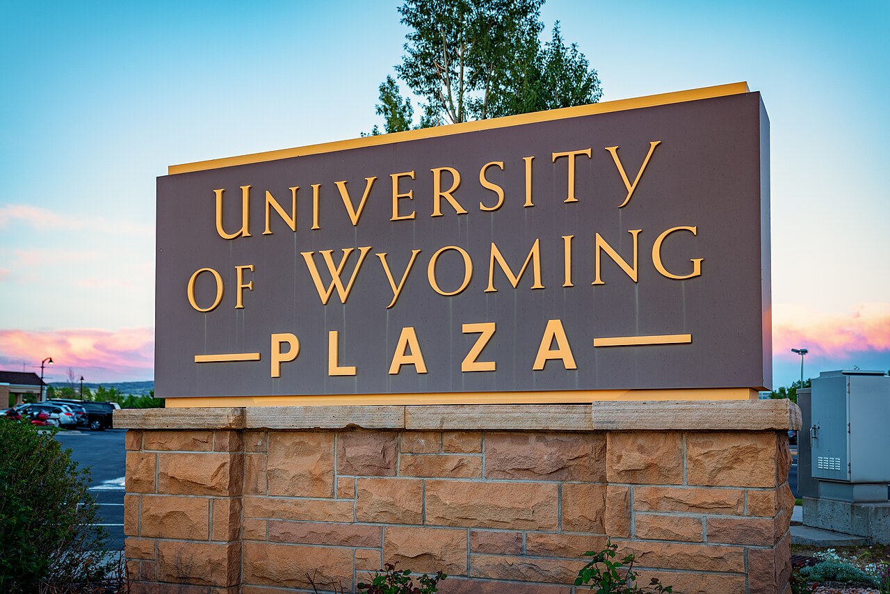 Signage for the University of Wyoming Plaza in Laramie, Wyoming.