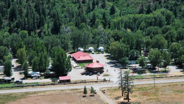 An aerial photo of the Dolores River RV Resort