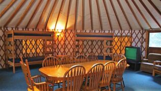 Interior of the rentable yurt at Baraboo RV Resort