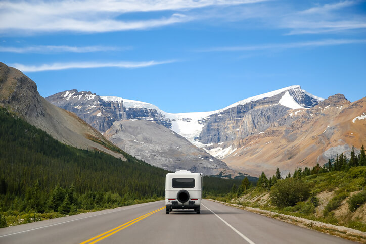 RV driving through the mountains
