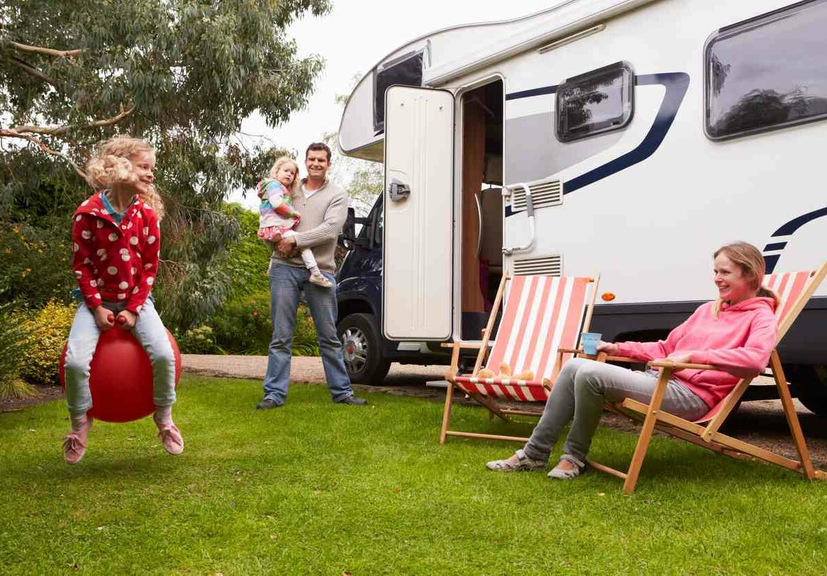 A family enjoying an RV camping trip near their home.
