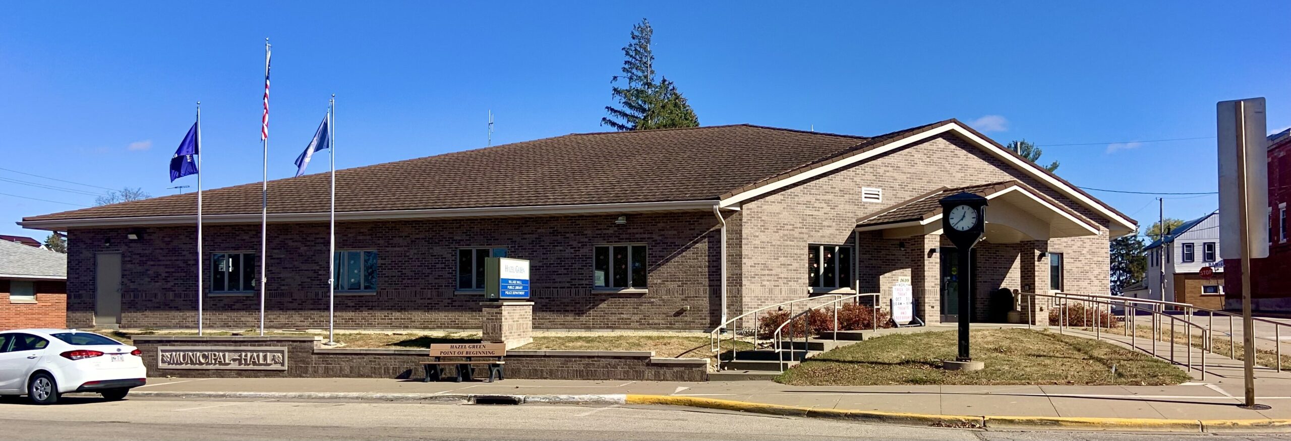 A view of a community hall in Hazel Green WI