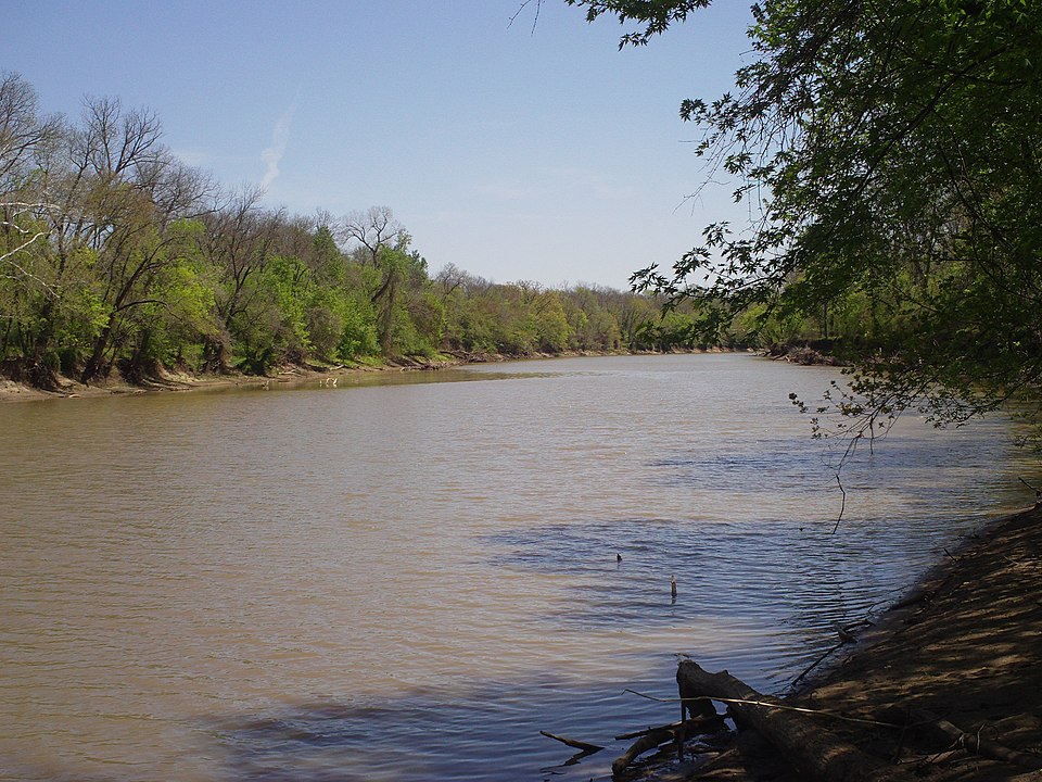 The Neosho River running through Miami, Oklahoma near Twin Bridges State Park
