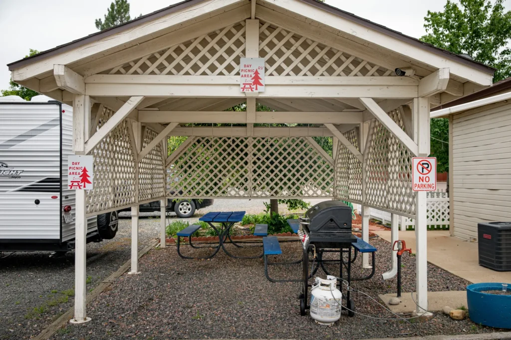 The covered gazebo is one of Applewood RV Resort's many amenities.