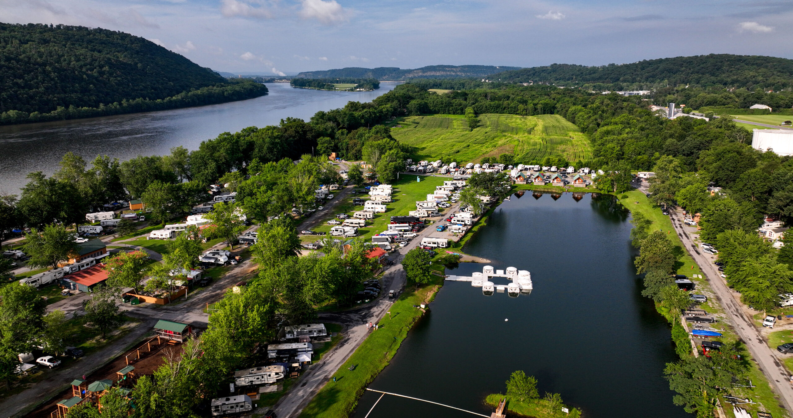 An Aerial view of Splash Magic RV Resort and Campground near Northumberland PA