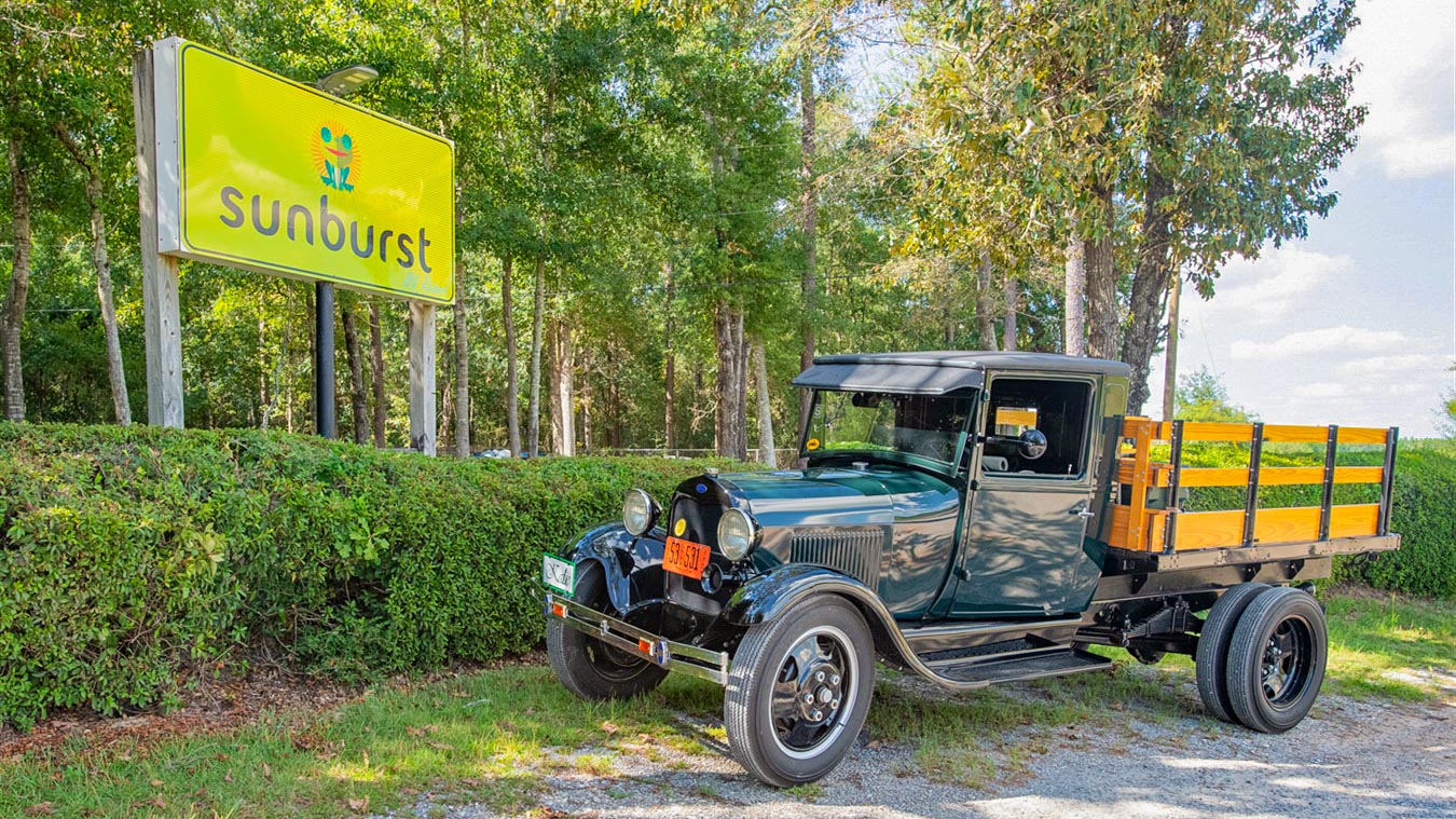 View of the entrance to Sunburst RV Resort near Milton, FL