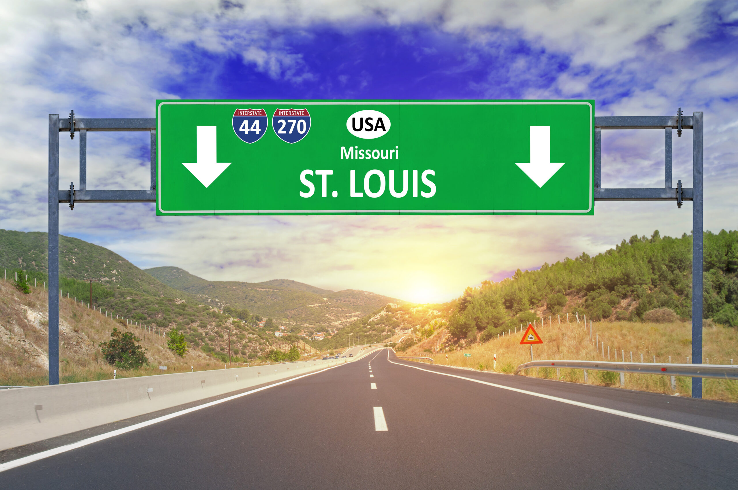 US city St. Louis road sign on highway