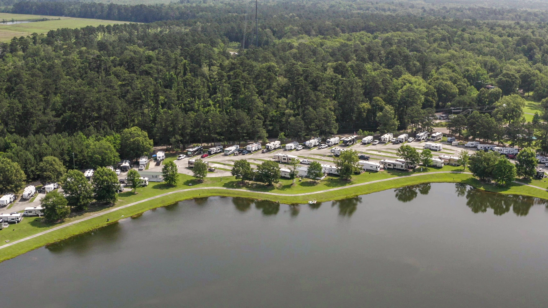 Pristine natural beauty seen from the air at Lakeside RV Resort in Louisiana.