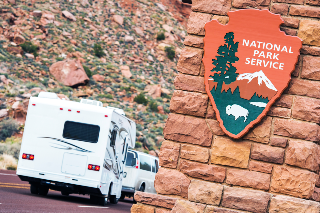 An RV enters a U.S. National Park