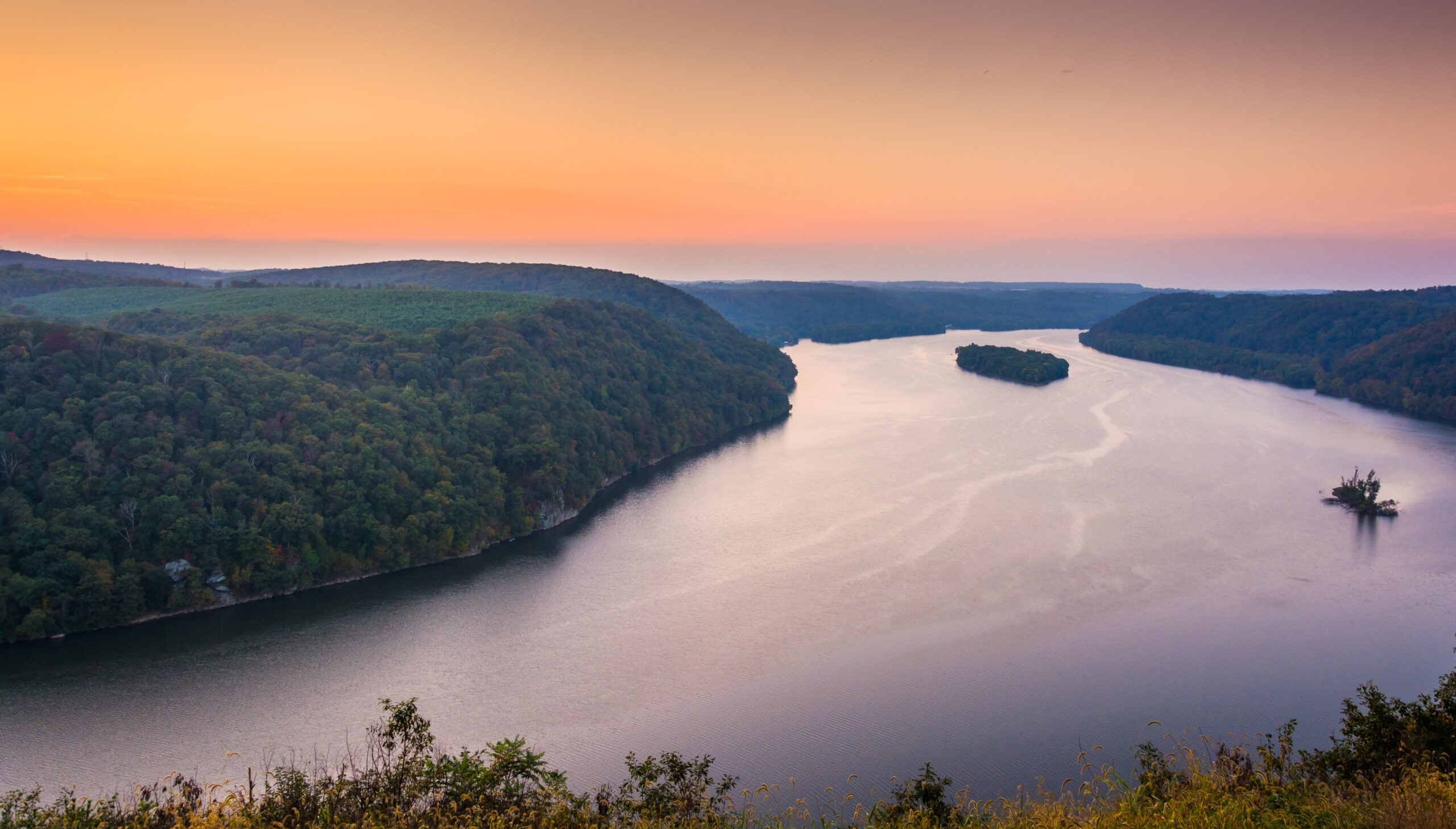 View of Susquehanna River Valley and campgrounds near Northumberland PA