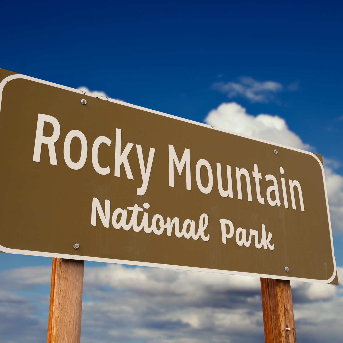 The sign for the Rocky Mountain National Park in Colorado, USA