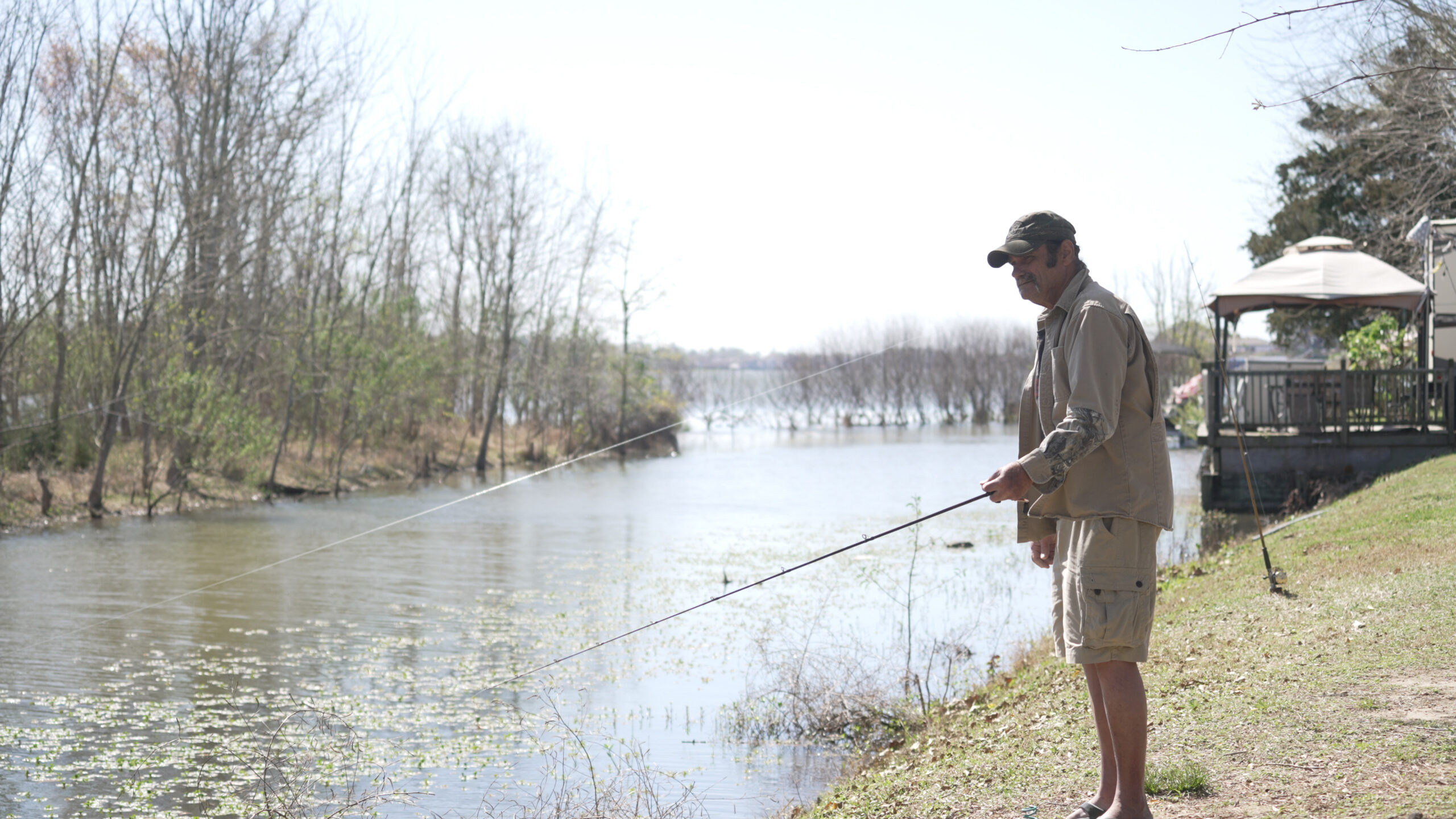 A guest fishing at Lake Conroe RV Campground near Willis TX