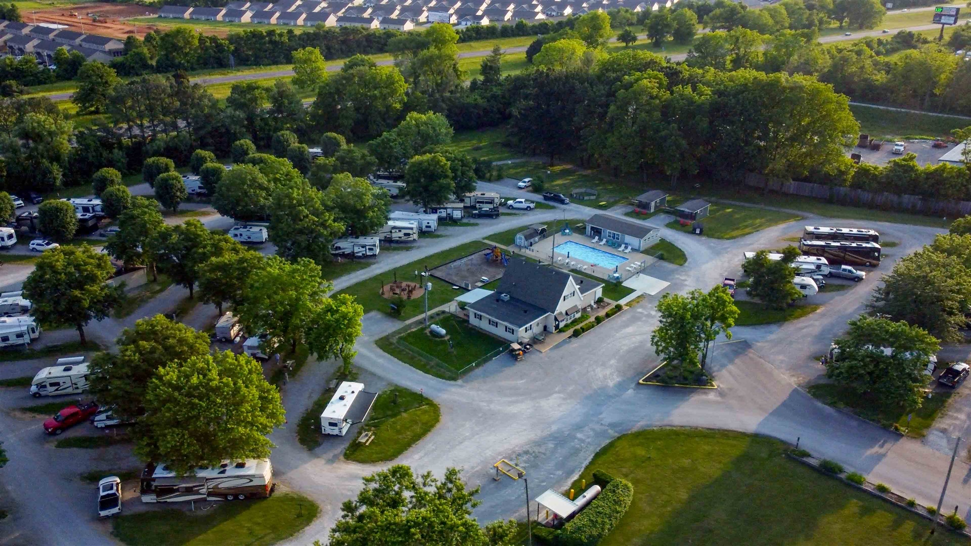 Full-hookup RV sites at Clarksville RV Resort off Tylertown Road near I-24 in Clarksville, Tennessee