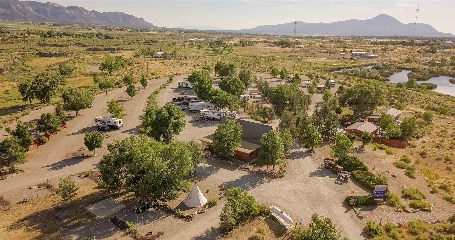 RV sites at Cortez RV Resort, basecamp for Mesa Verde National Park in Cortez, Colorado